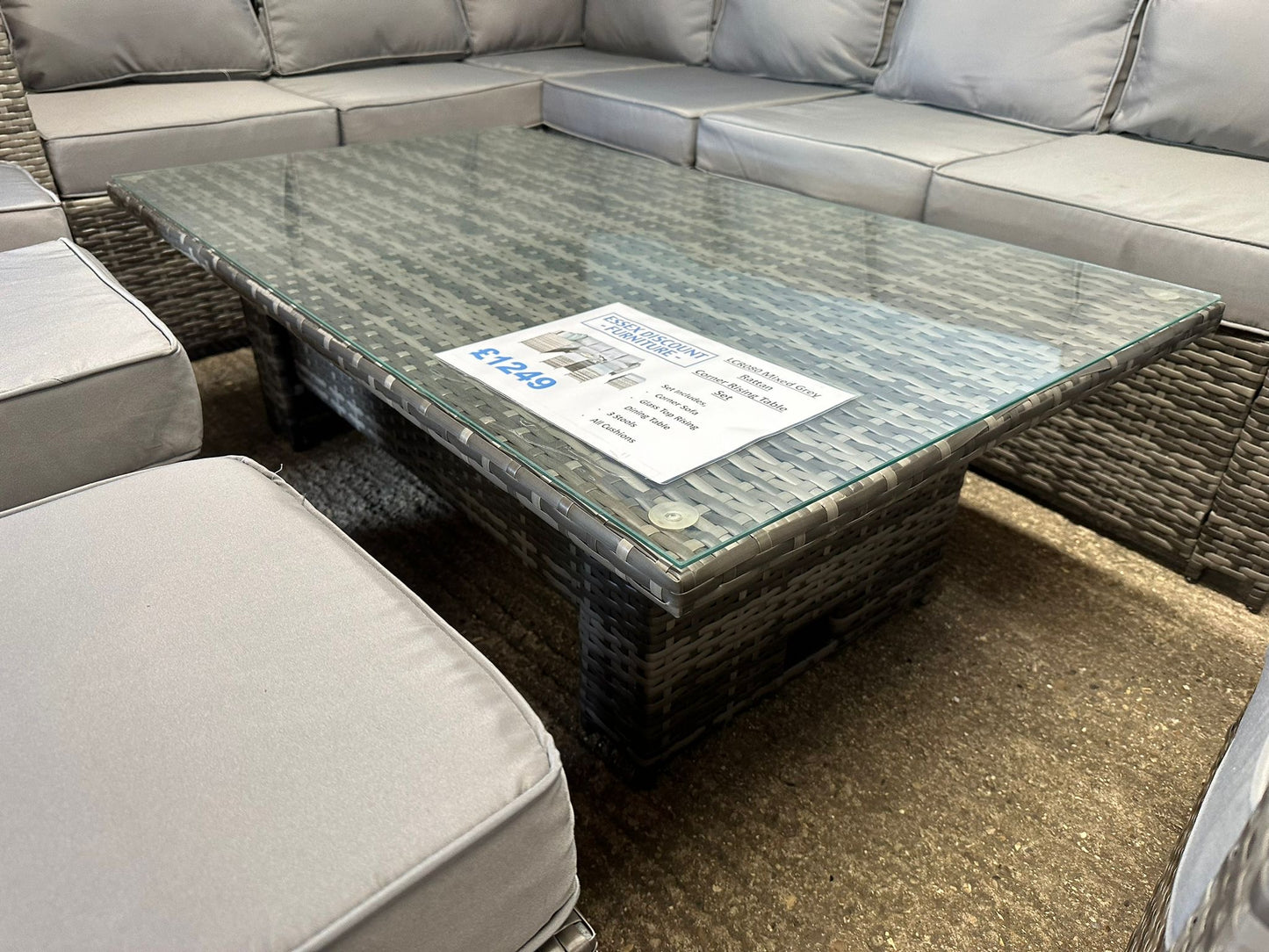 LCR080 Mixed Grey Rattan Corner Rising Table With Armchair Set