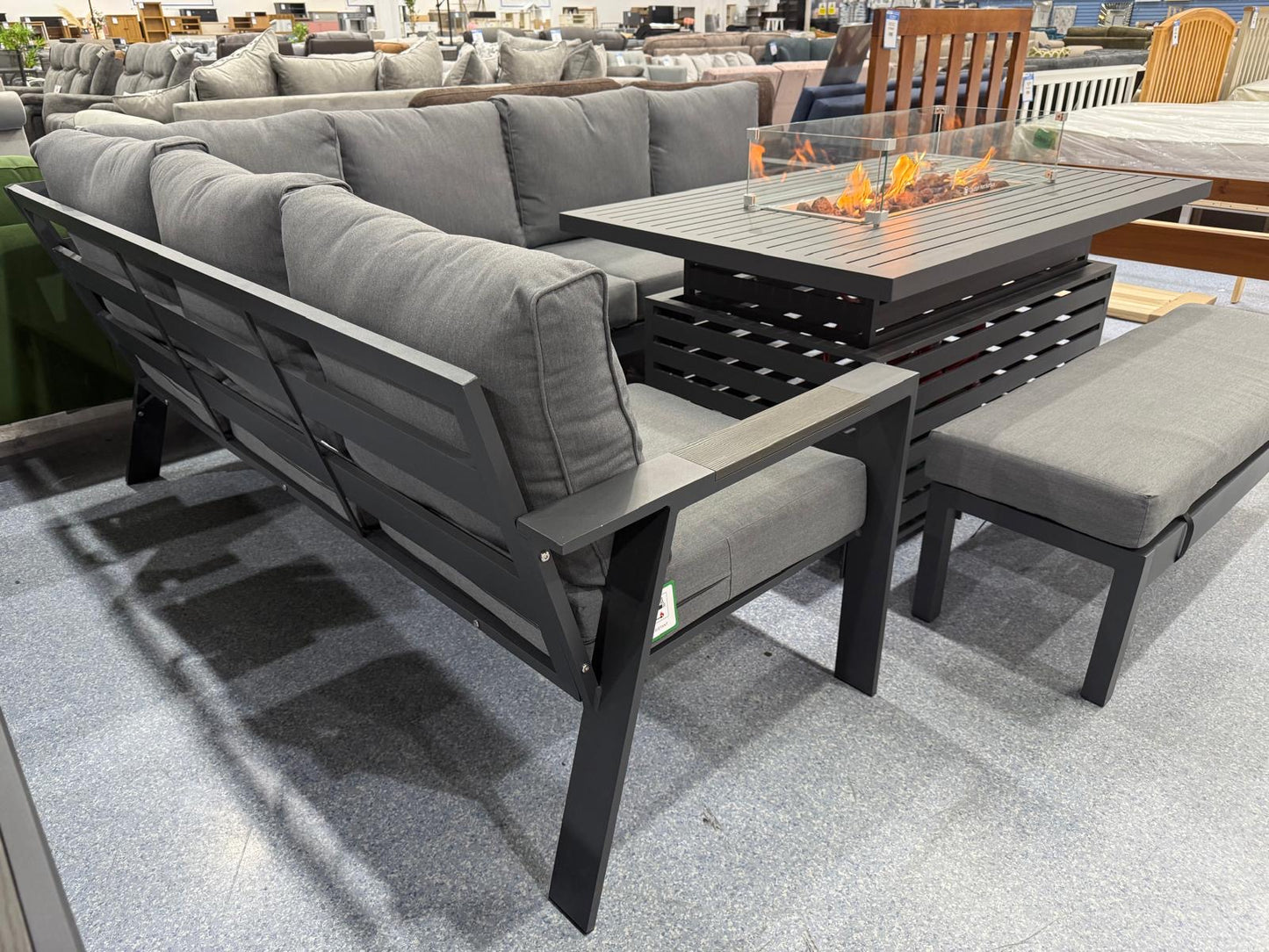 Vegas Aluminium Large Corner Sofa With Rising Firepit Table Set