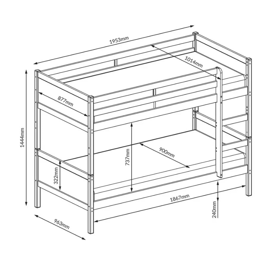 Grey Wooden Detachable Bunk Bed