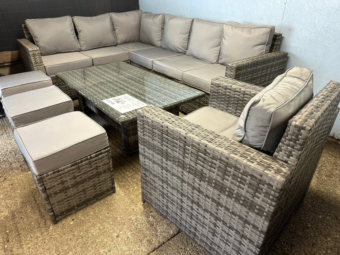 LCR080 Mixed Grey Rattan Corner Rising Table With Armchair Set