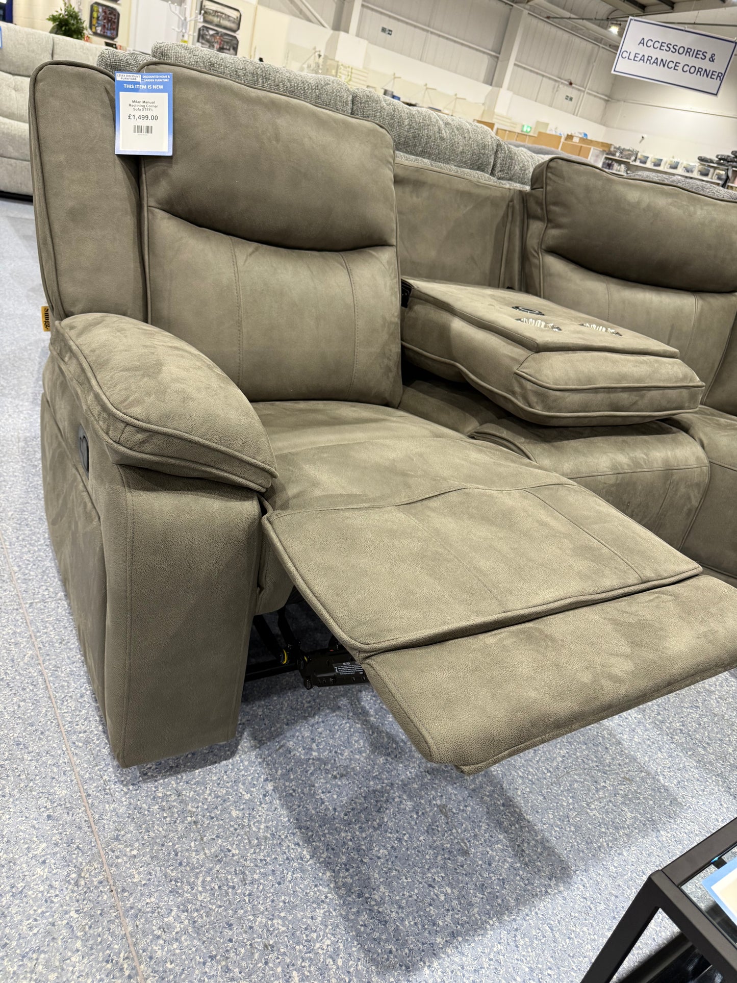 Milan Manual Reclining Corner Sofa STEEL