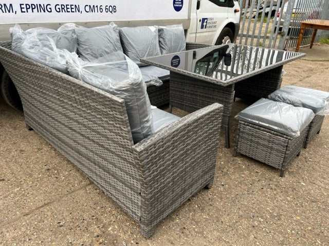 EDF Light Mixed Grey Rattan Large Corner Dining Set