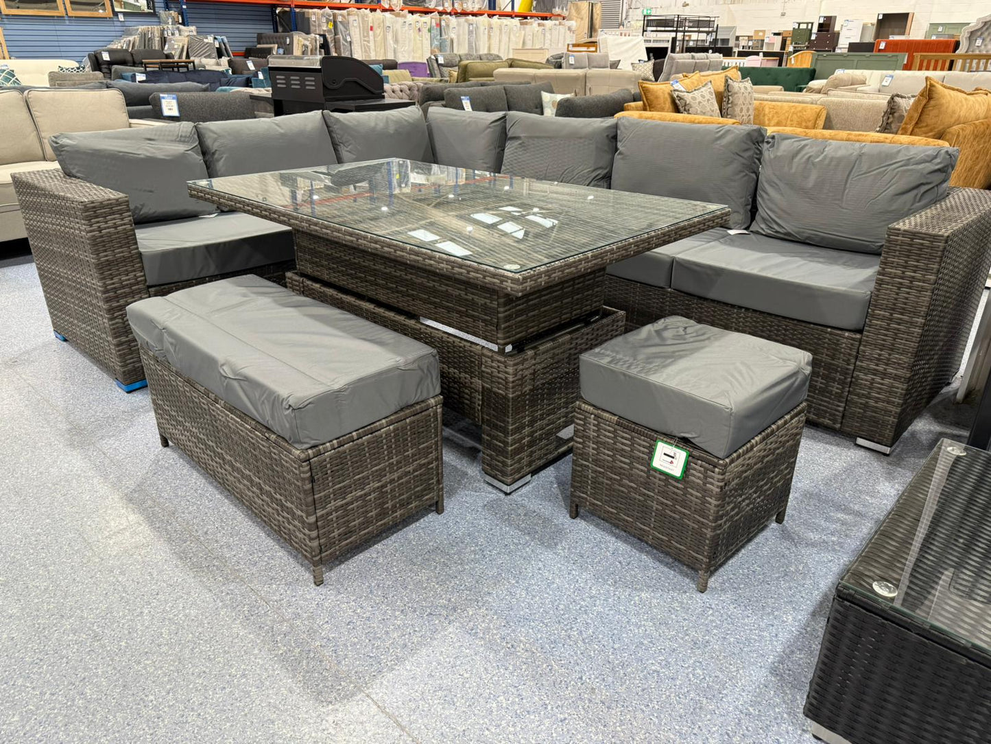 Cuba Grey Rattan Corner Rising Table Set