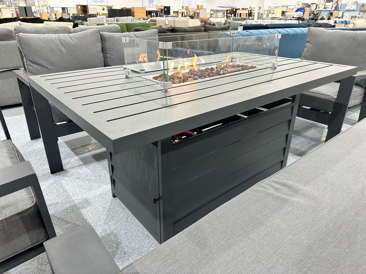 Florida Grey Aluminium 7 Seater Sofa Fire Pit Table Set
