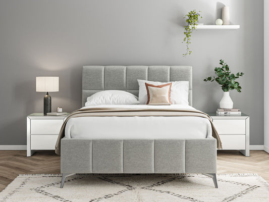 The Bed Collection Cube Grey Linen Bed Frame