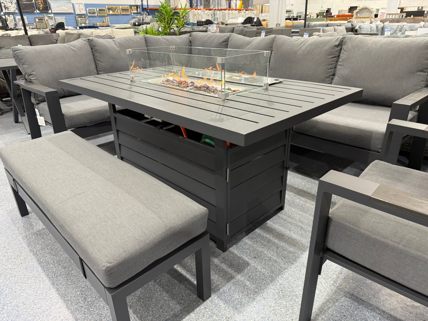 Vegas Grey Aluminium Fire Pit Table Set + Armchair V2