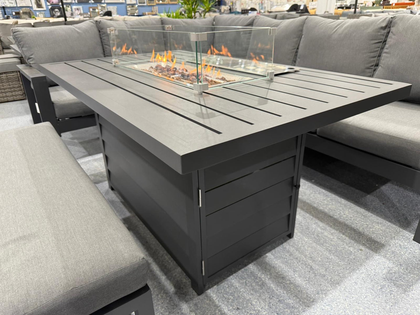 Vegas Grey Aluminium Fire Pit Table Set V2