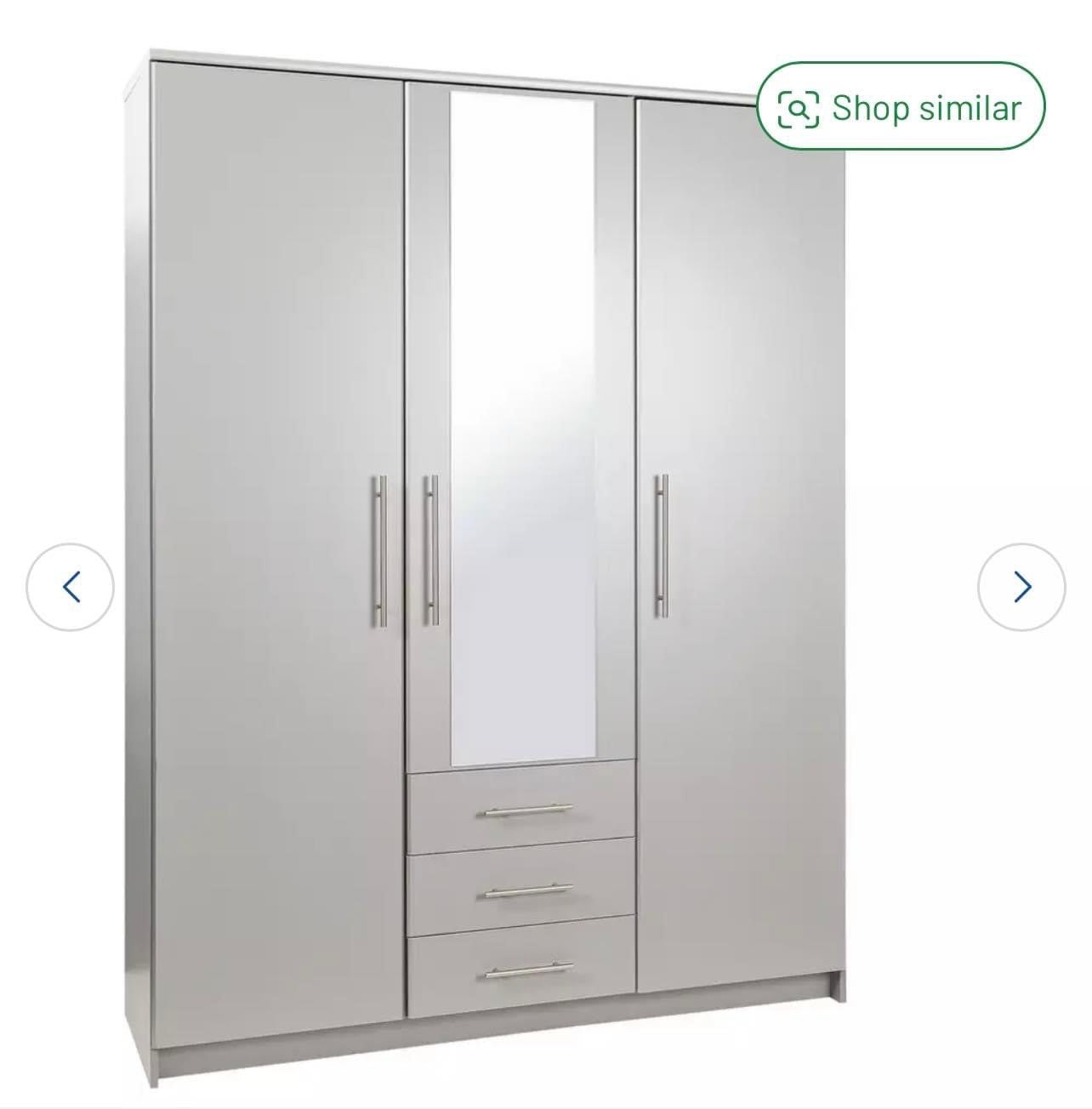 Normandy 3 Door 3 Drawer Mirrored Light Grey Wardrobe
