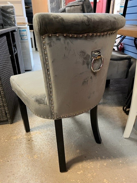 Pair Plush Grey Velvet Dining Chairs