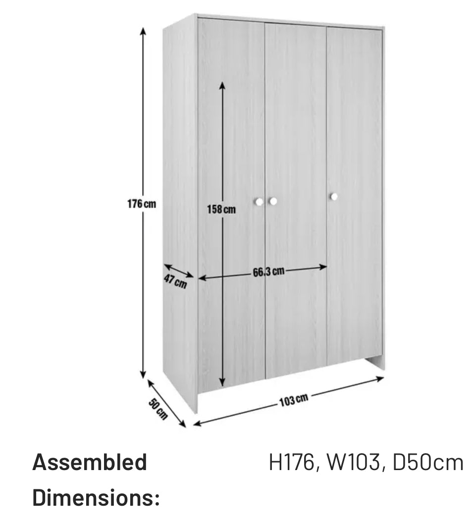 Seville 3 Door Oak Effect Wardrobe