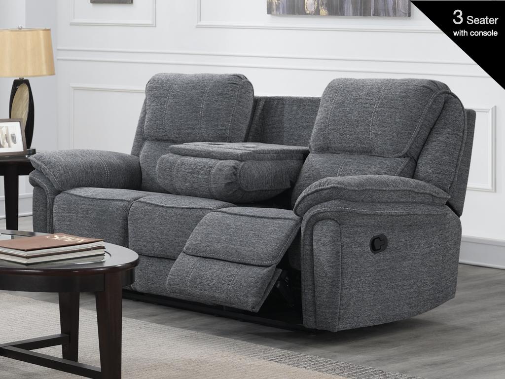 Belmont 3 Seater Grey Fabric Reclining Sofa