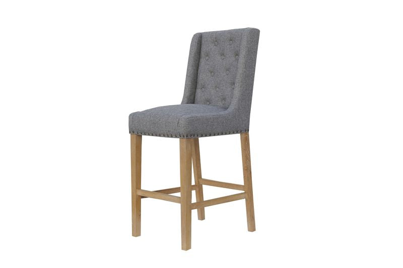 Light Grey Buttoned Back Bar Stool