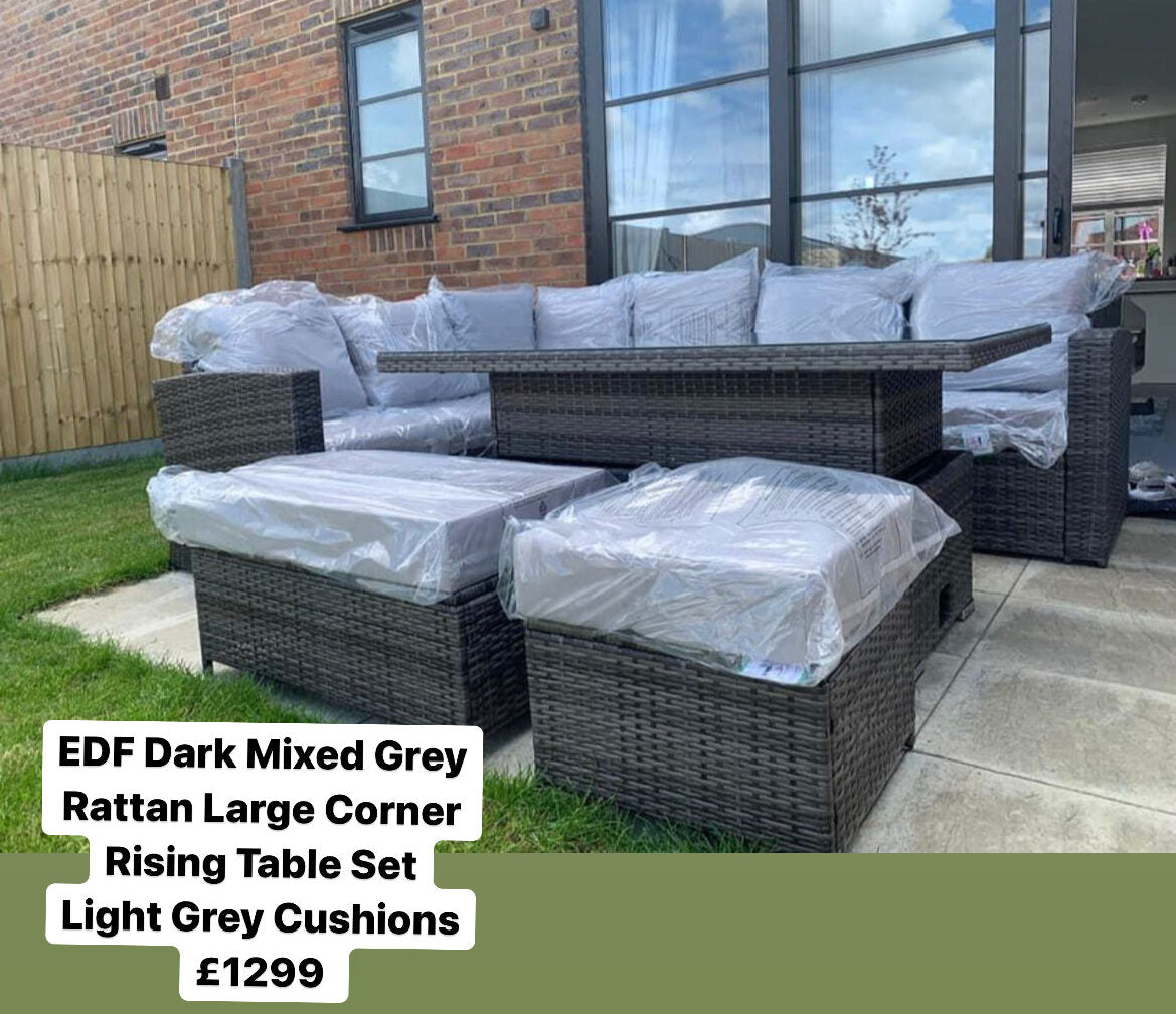 EDF Dark Mixed Grey Rattan Large Corner Rising Table Set