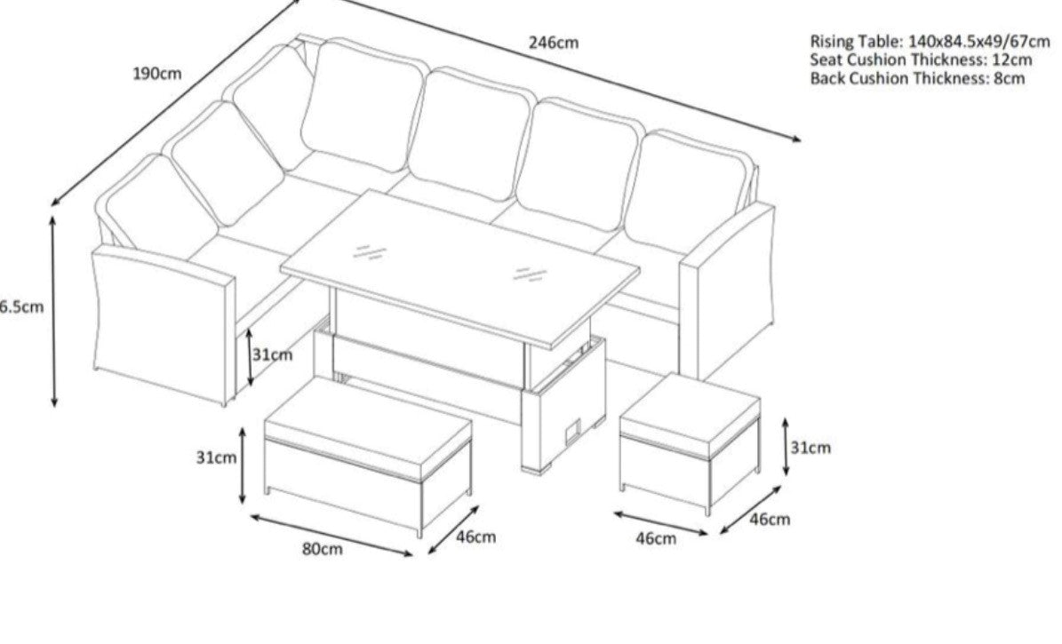 EDF Light Mixed Grey Rattan Large Corner Rising Table Set