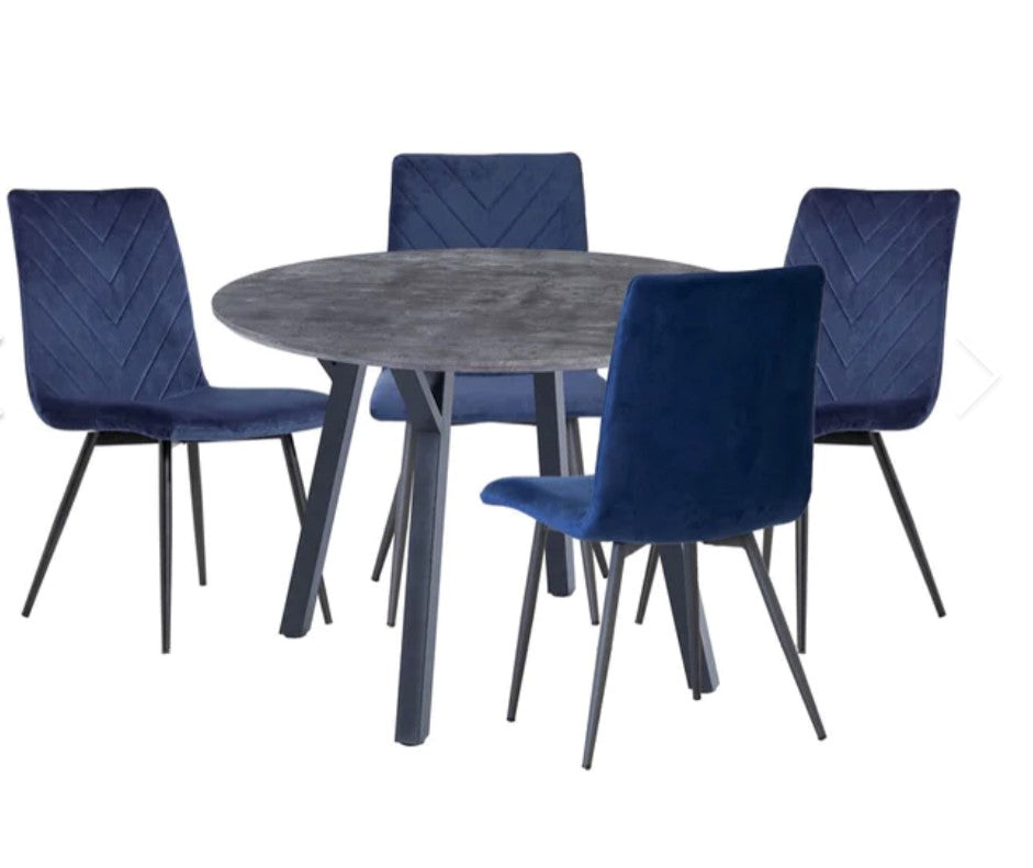 BE Grey Concrete Effect Round Table With 4 Chairs