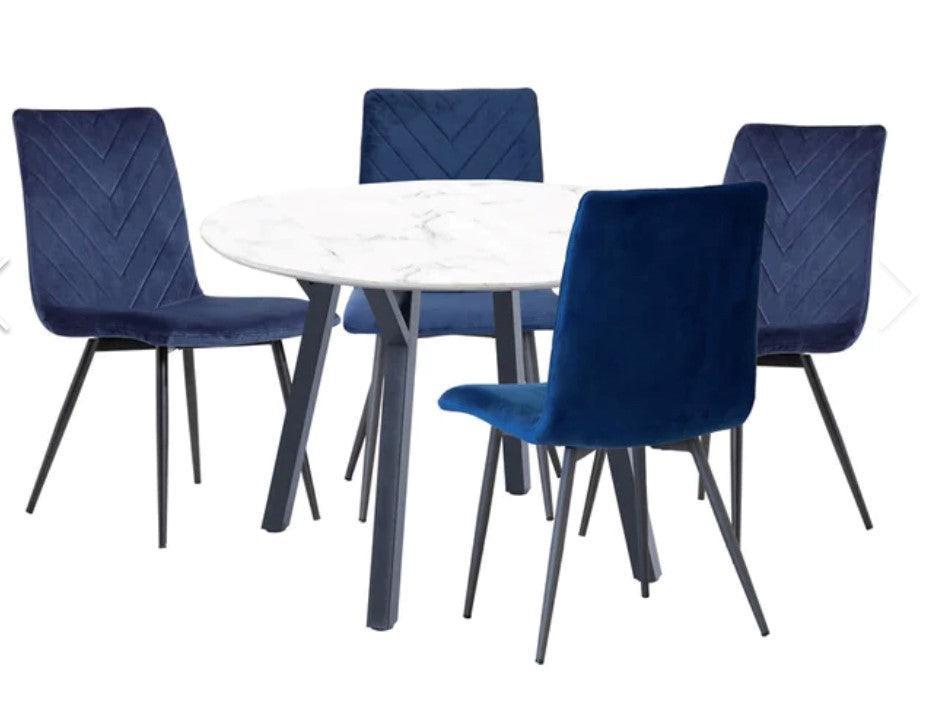 BE White Marble Round Table With 4 Chairs