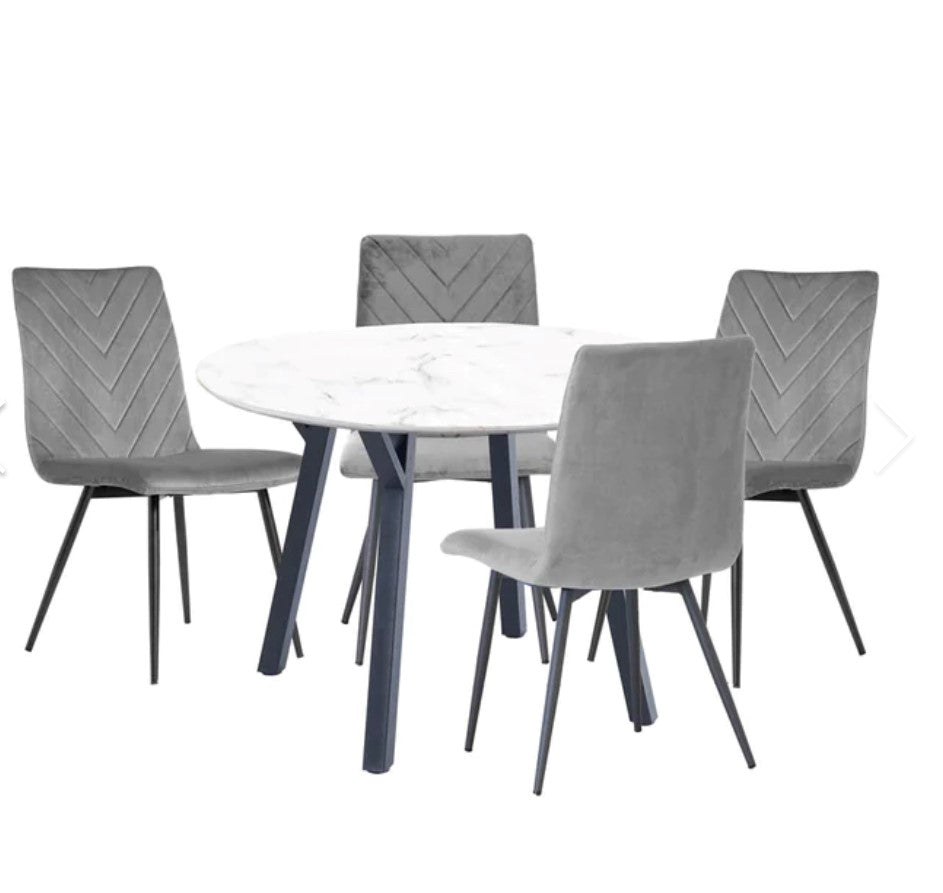 BE White Marble Round Table With 4 Chairs