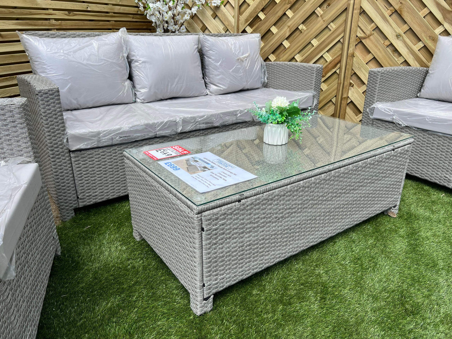 Light Grey Rattan 5 Seater Sofa Lounge Set