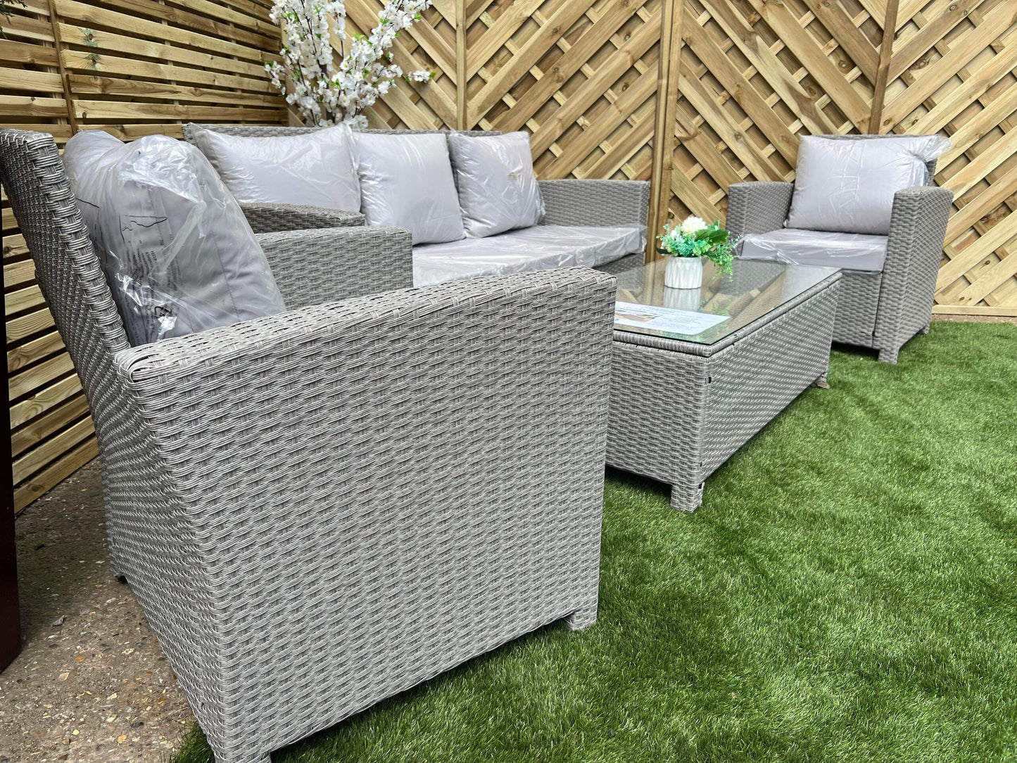 Light Grey Rattan 5 Seater Sofa Lounge Set