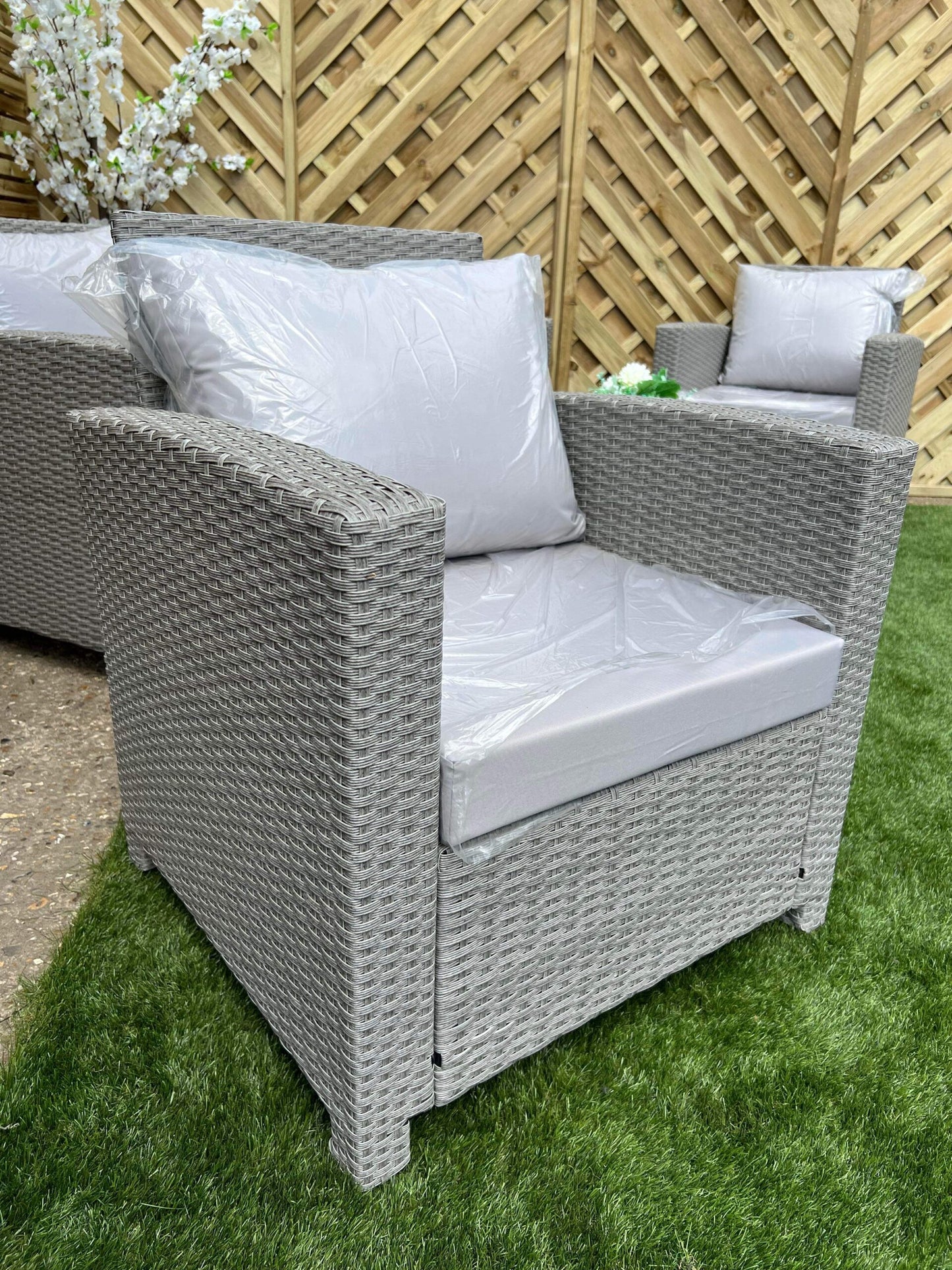 Light Grey Rattan 5 Seater Sofa Lounge Set