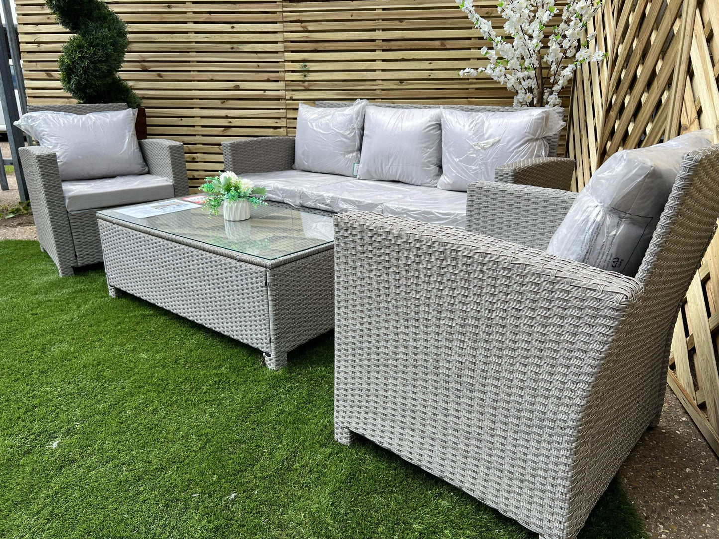 Light Grey Rattan 5 Seater Sofa Lounge Set