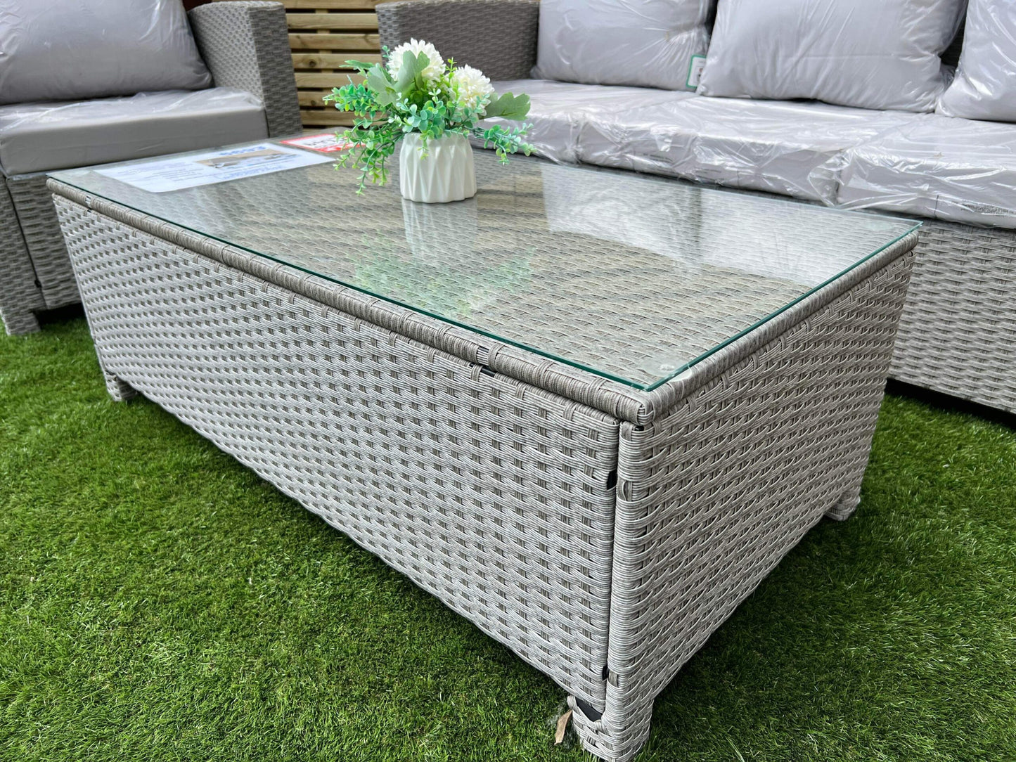 Light Grey Rattan 5 Seater Sofa Lounge Set