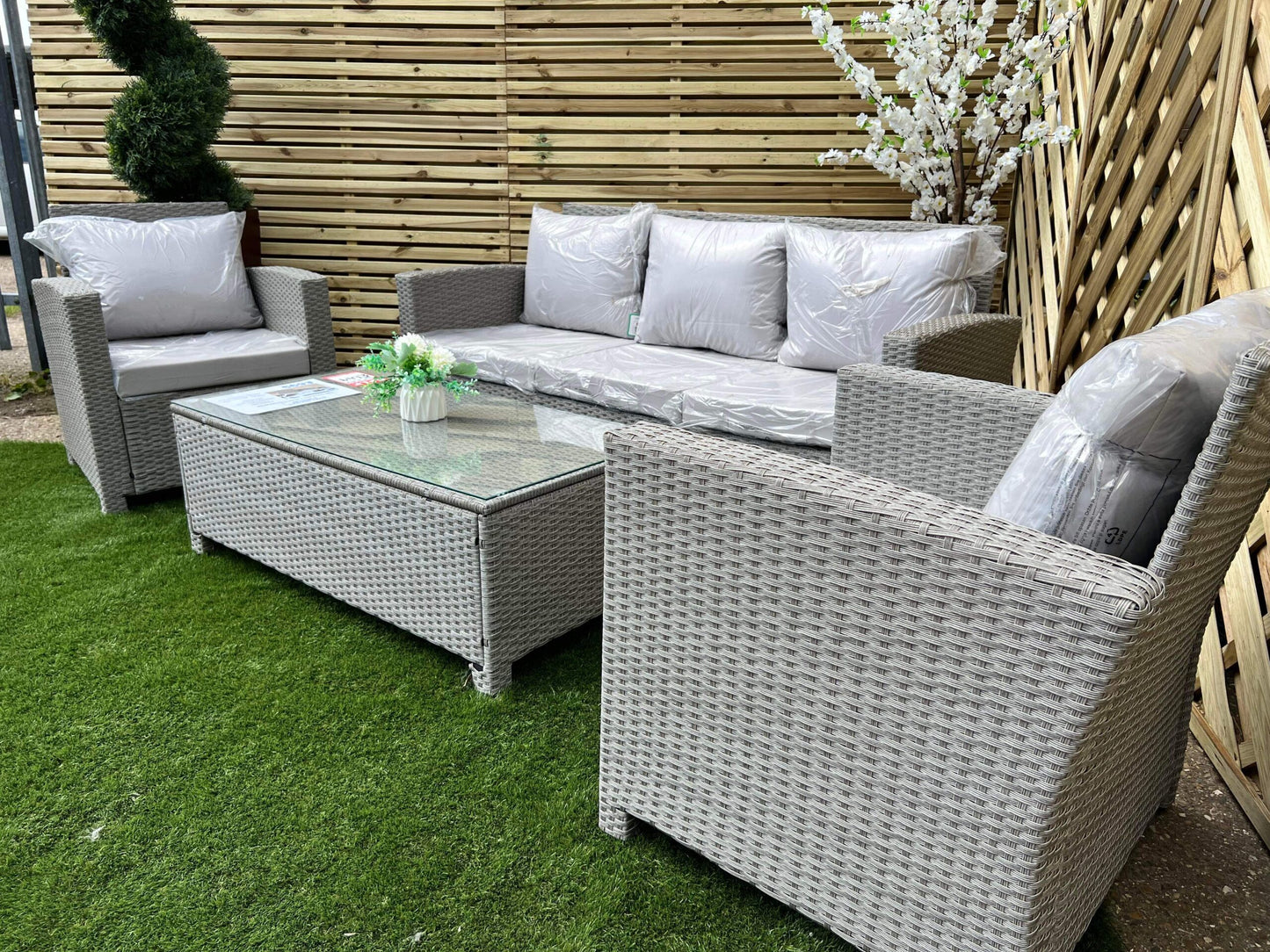 Light Grey Rattan 5 Seater Sofa Lounge Set