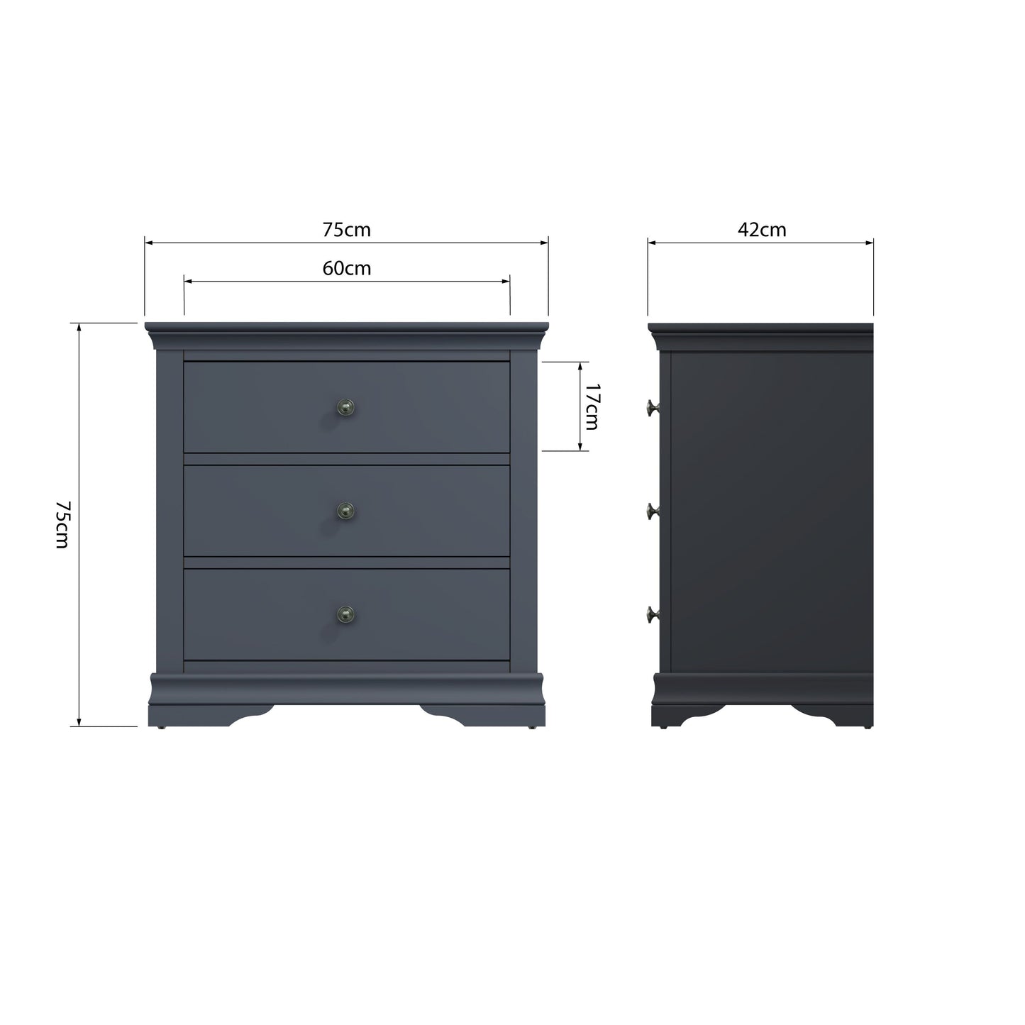 SW 3 Drawer Chest Midnight Grey