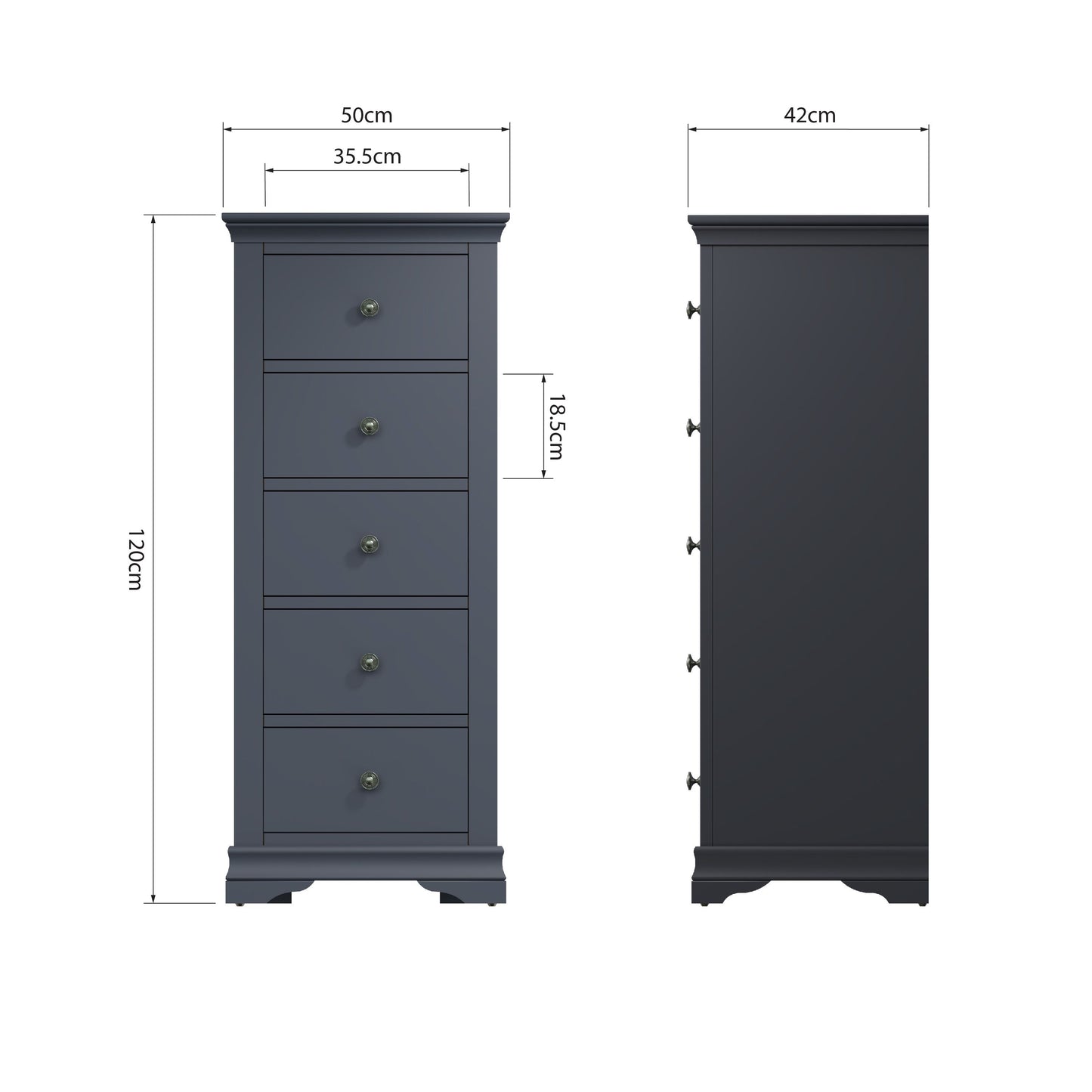 SW 5 Drawer Narrow Chest Midnight Grey
