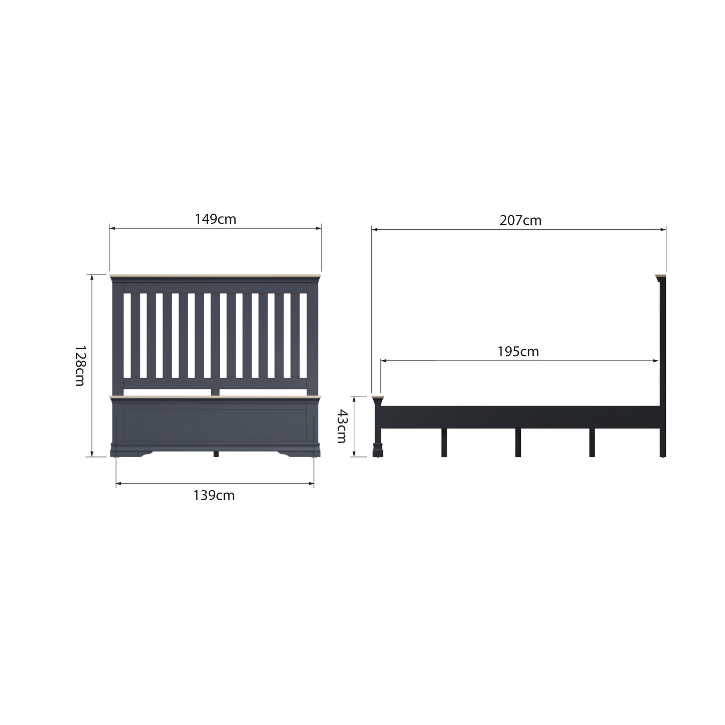SWO Midnight Grey Wooden Bed Frame
