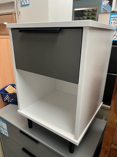 White & Grey 1 Drawer Bedside