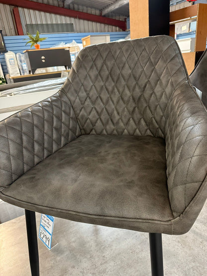 Pair Of Grey Quilted Leather Armchairs