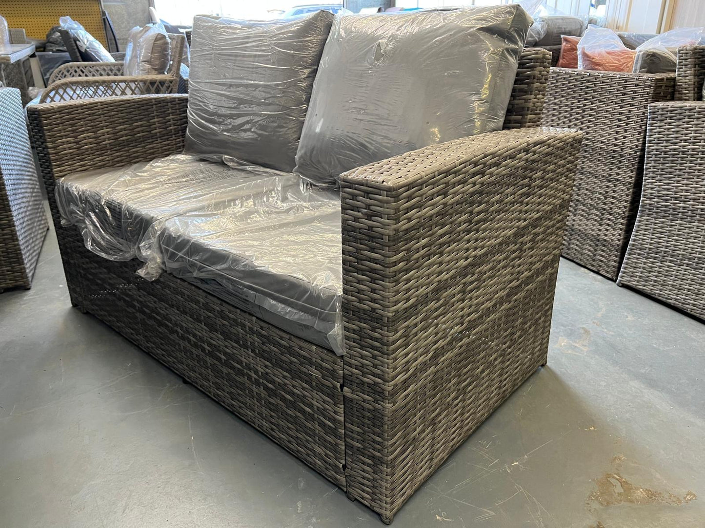 EDF Light Mixed Grey Rattan 7 Seater Sofa Rising Table Set