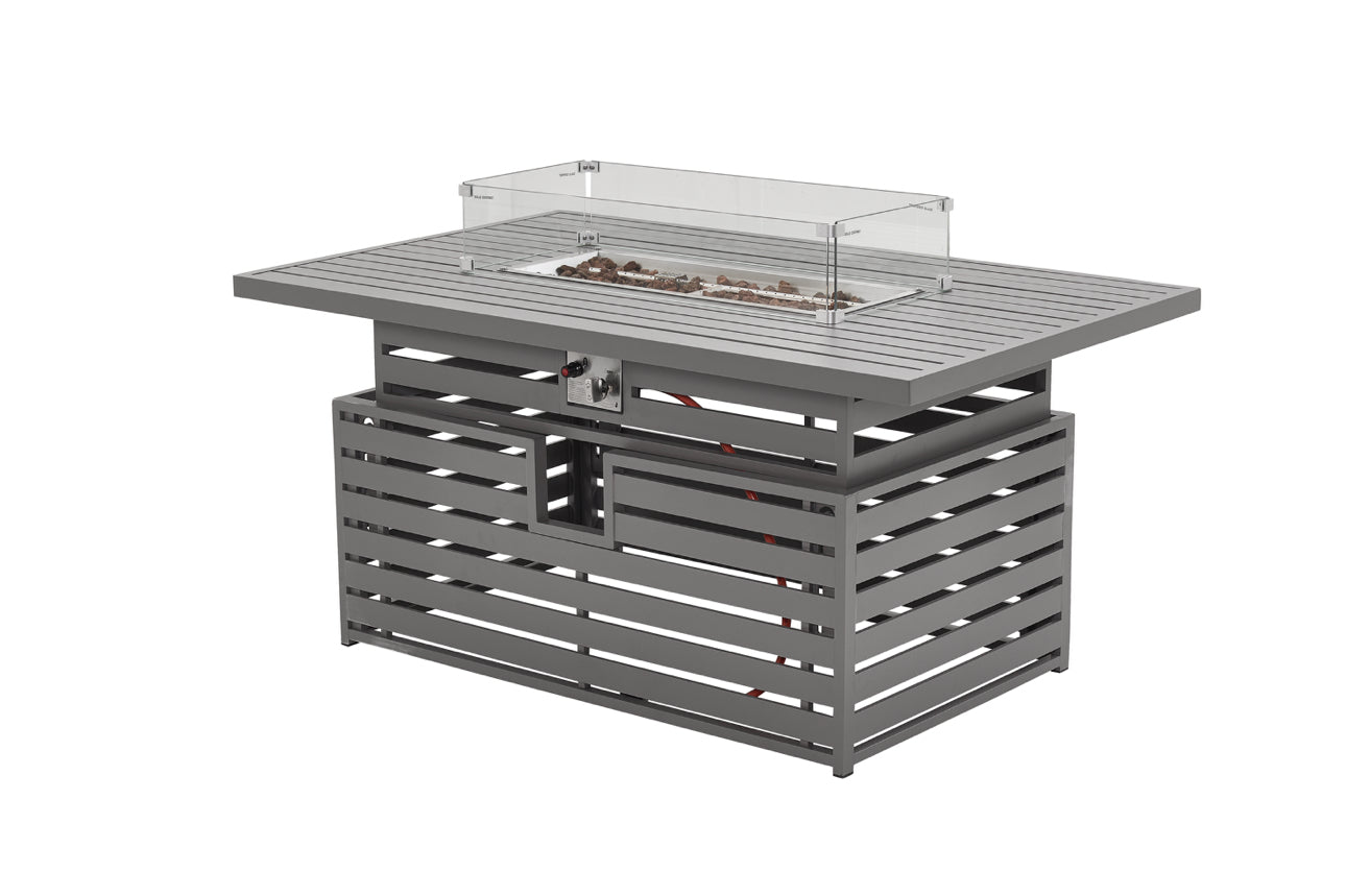 PRE ORDER Vegas Light Grey Aluminium Large Corner Rising Fire Pit Table Set