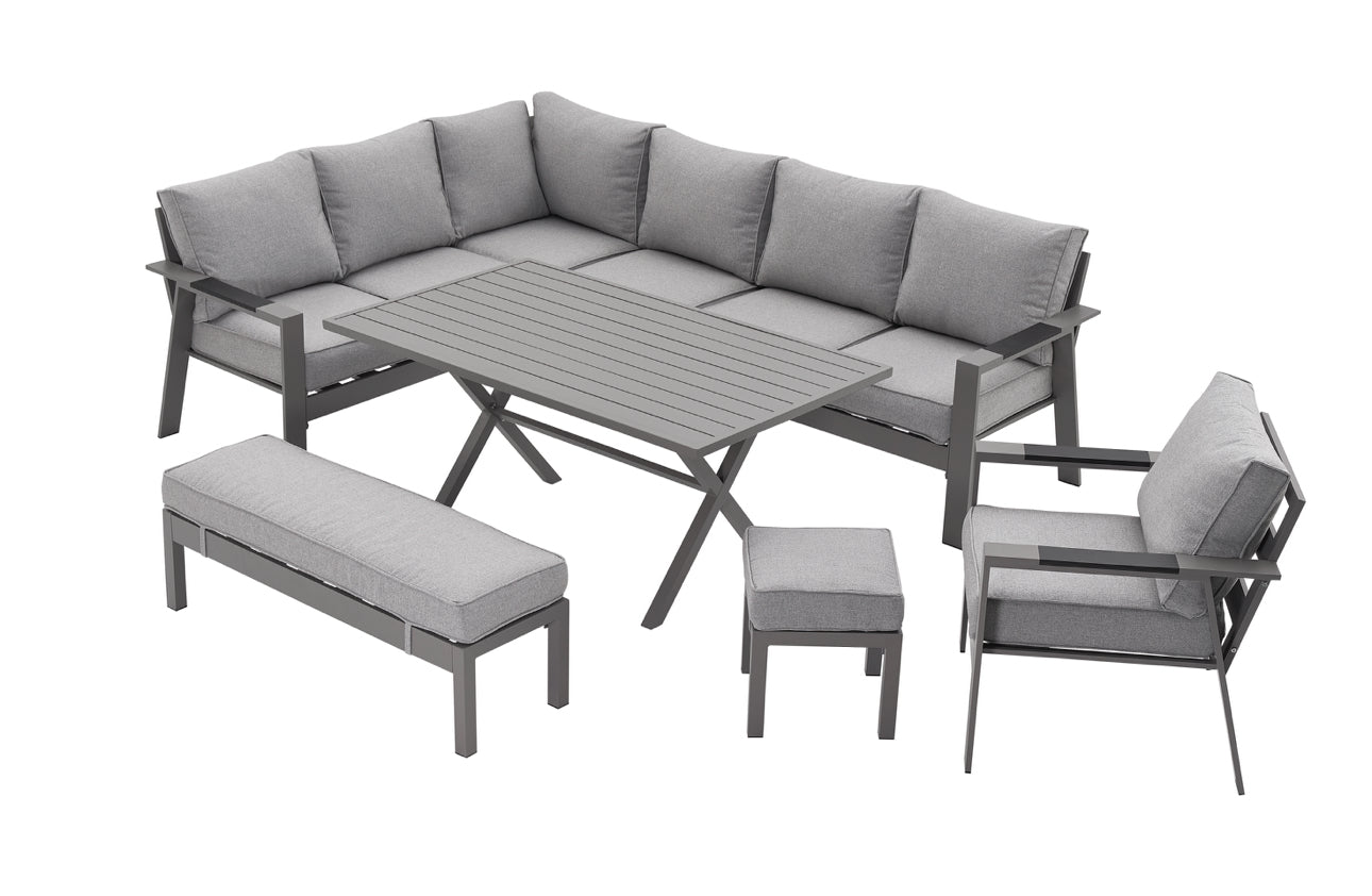 PRE ORDER Vegas Light Grey Aluminium Large Corner Dining & Armchair Set