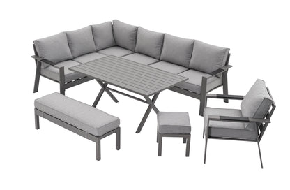 PRE ORDER Vegas Light Grey Aluminium Large Corner Dining & Armchair Set