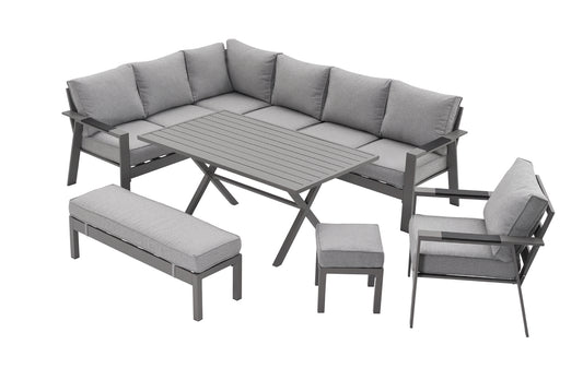 PRE ORDER Vegas Light Grey Aluminium Large Corner Dining & Armchair Set