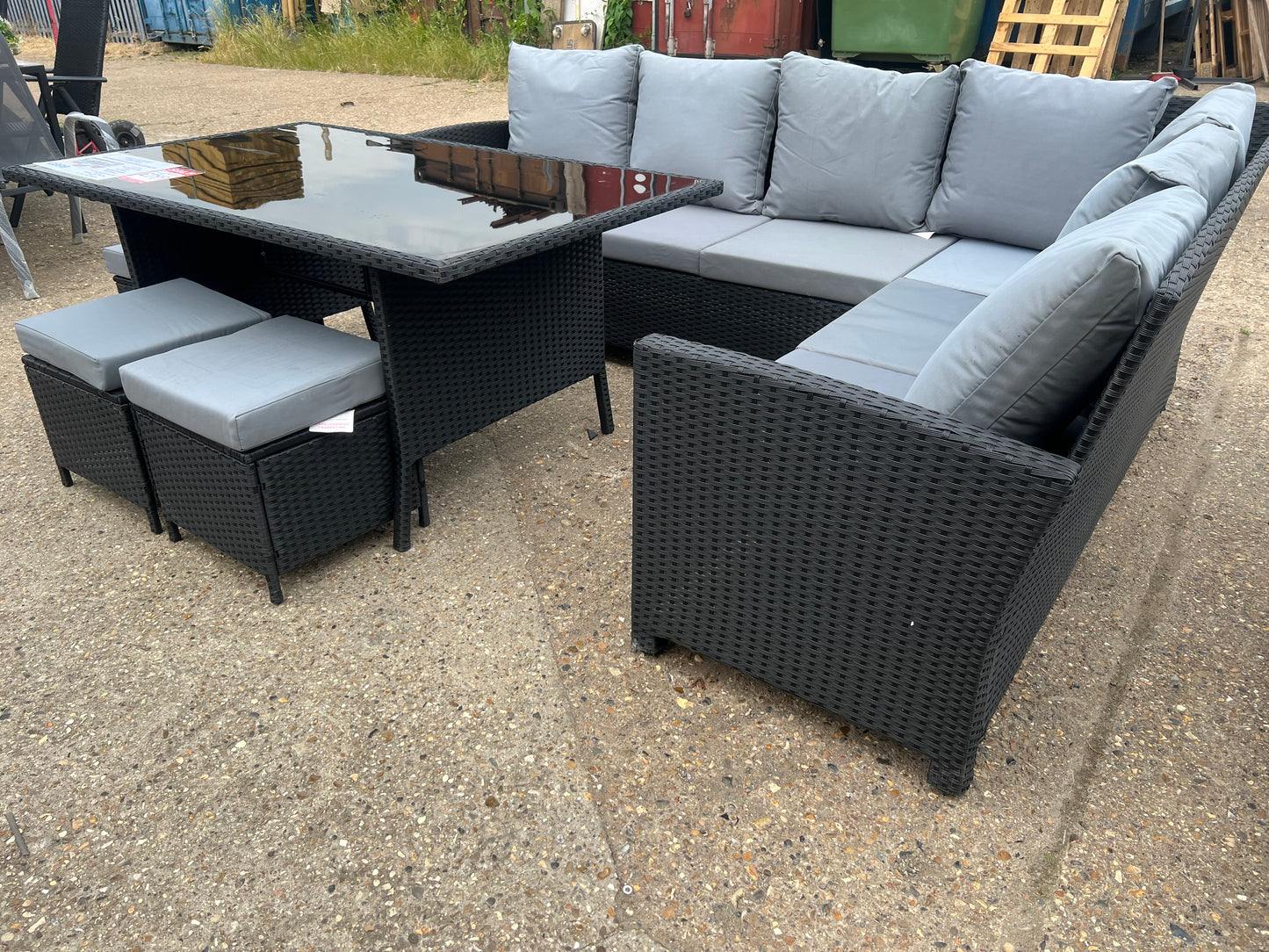 EDF Black Rattan Large Corner Dining Set