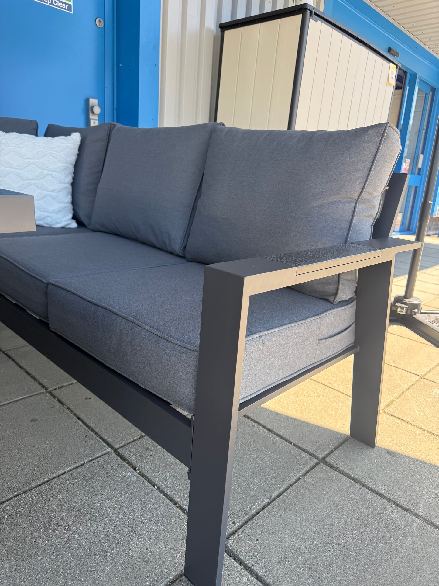 Vegas Aluminium Large Corner Sofa With Rising Firepit & Armchair Set