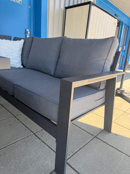 Vegas Aluminium Large Corner Sofa With Rising Firepit & Armchair Set