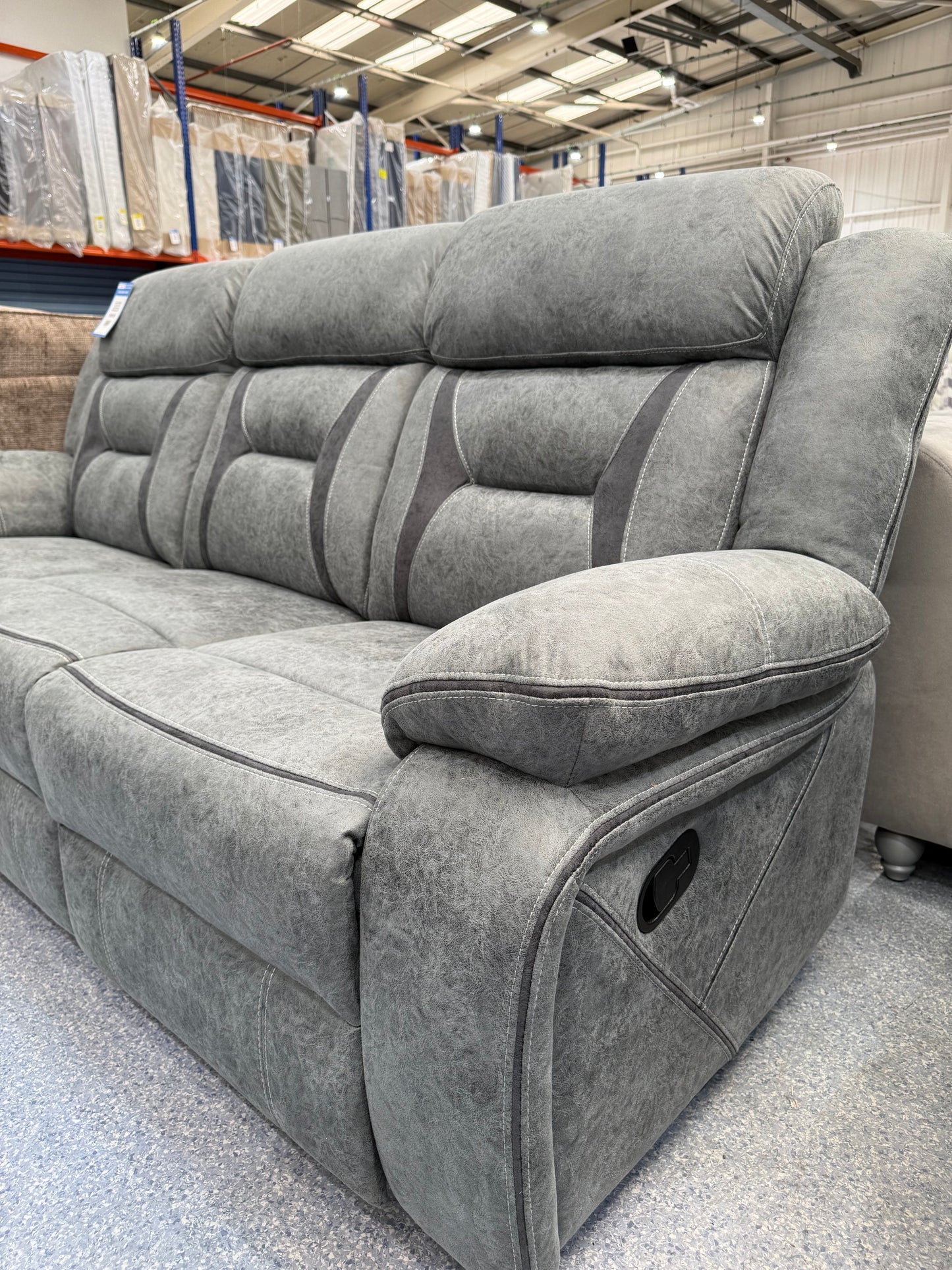 Venice Marble Grey Fabric 3 Seater Manual Reclining Sofa