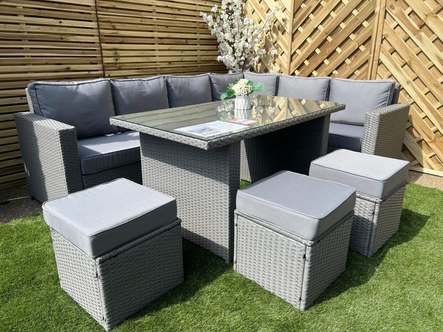 Set 172 Light Grey Rattan Large Corner Dining Set