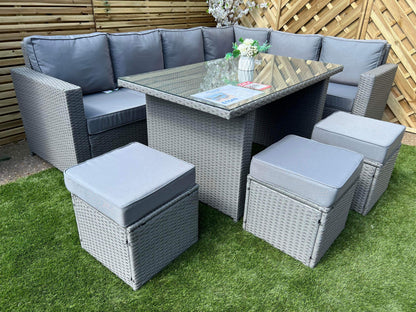 Set 172 Light Grey Rattan Large Corner Dining Set