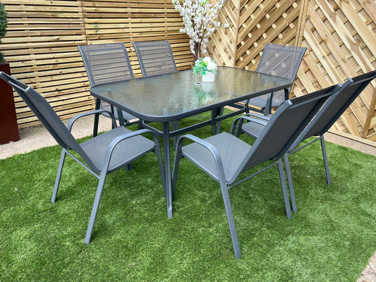 Panama Grey Patio Table & 6 Stacking Chair Set