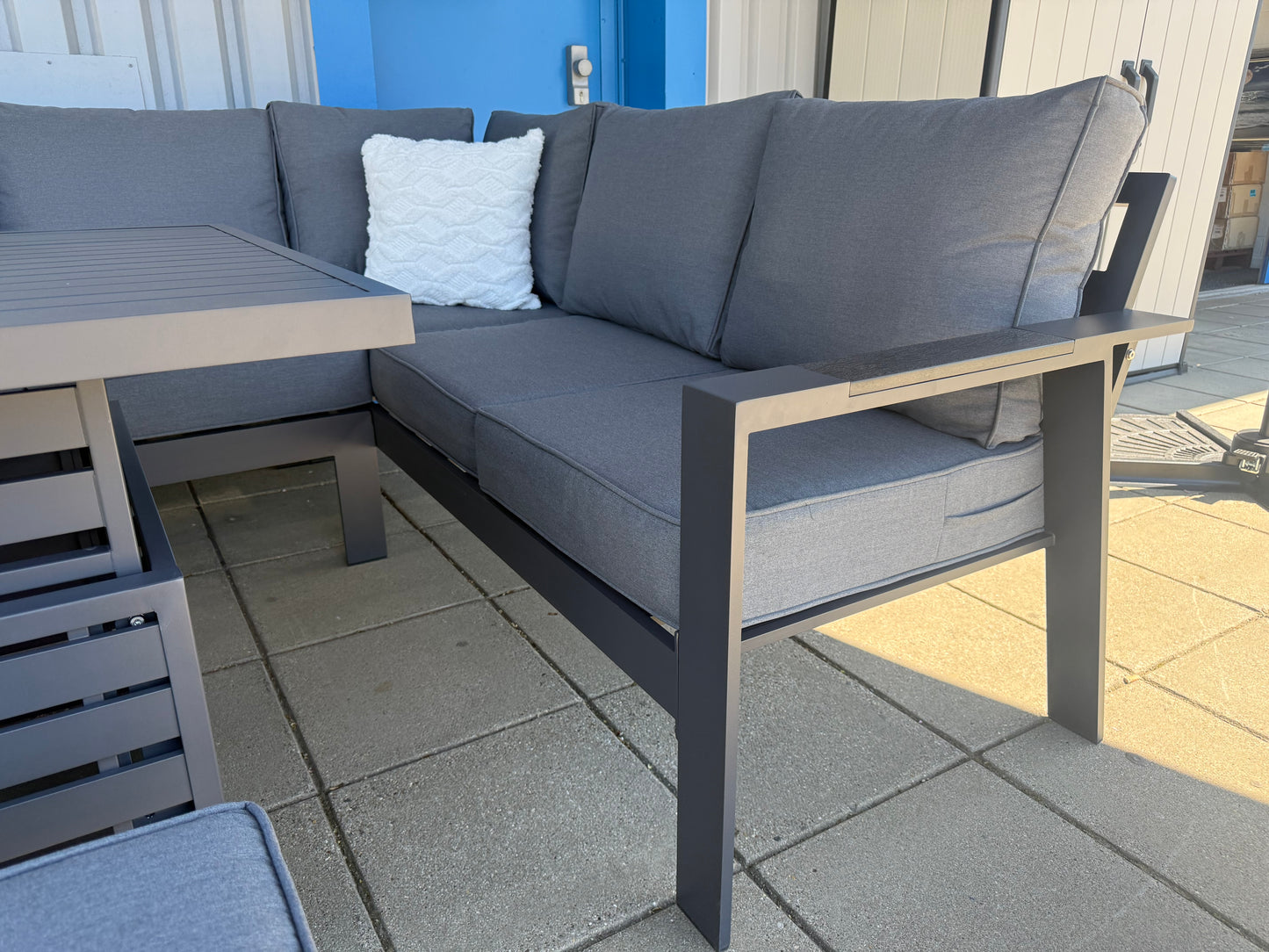 Vegas Aluminium Large Corner Sofa With Rising Firepit Table Set