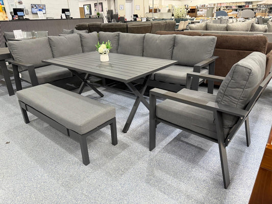 Vegas Grey Aluminium Dining Set + Armchair V2