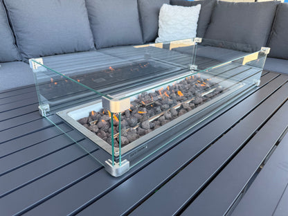 Vegas Aluminium Large Corner Sofa With Rising Firepit Table Set