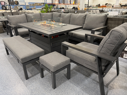 Vegas Grey Aluminium Fire Pit Table Set + Armchair