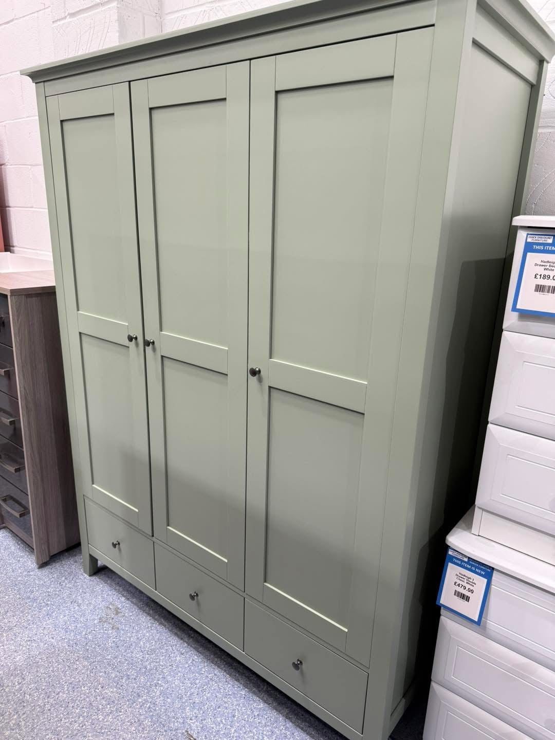 Lynton 3 Door 3 Drawer Wardrobe SAGE