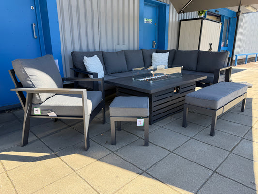 Vegas Aluminium Large Corner Sofa With Rising Firepit & Armchair Set